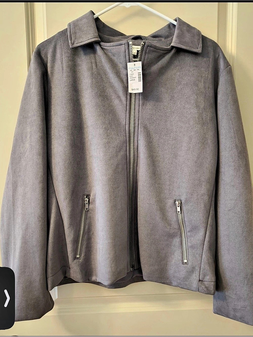 Maurices Faux Suede Biker Jacket Gray Size Large NWT